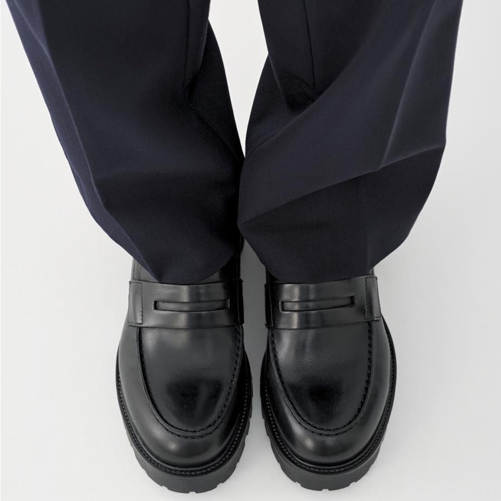 Black Leather Penny Loafers for Women
